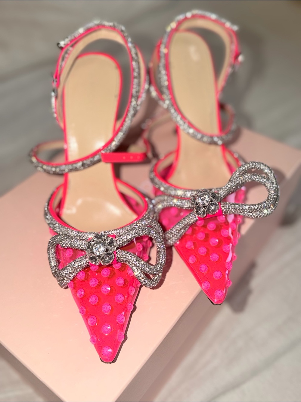Mach & Mach Women's Pink PVC Crystal Embellished Pointed-Toe Heel